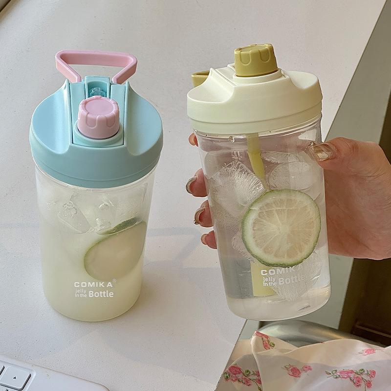 comika布丁杯夏季吸管杯500ml随身拎环双口吸管杯