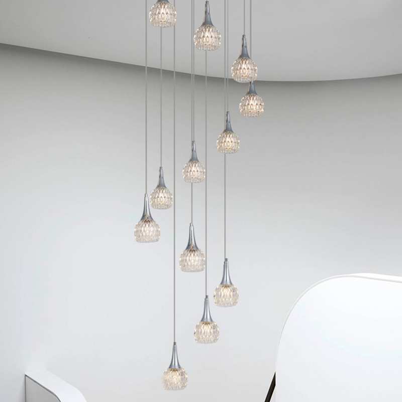 现代简约楼梯吊灯水晶轻奢复式楼挑空客厅大别墅旋转楼梯间长吊灯