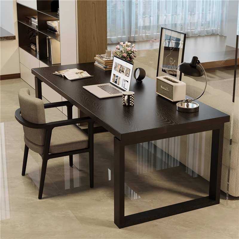 横厅沙发后长条桌黑色全实木客厅大长书桌书房大板桌学习原木桌子