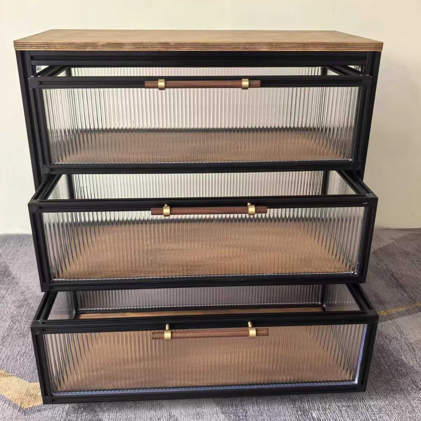 铝型材海洋板收纳置物架桦木亚克力商超展示柜家用推车陈列柜