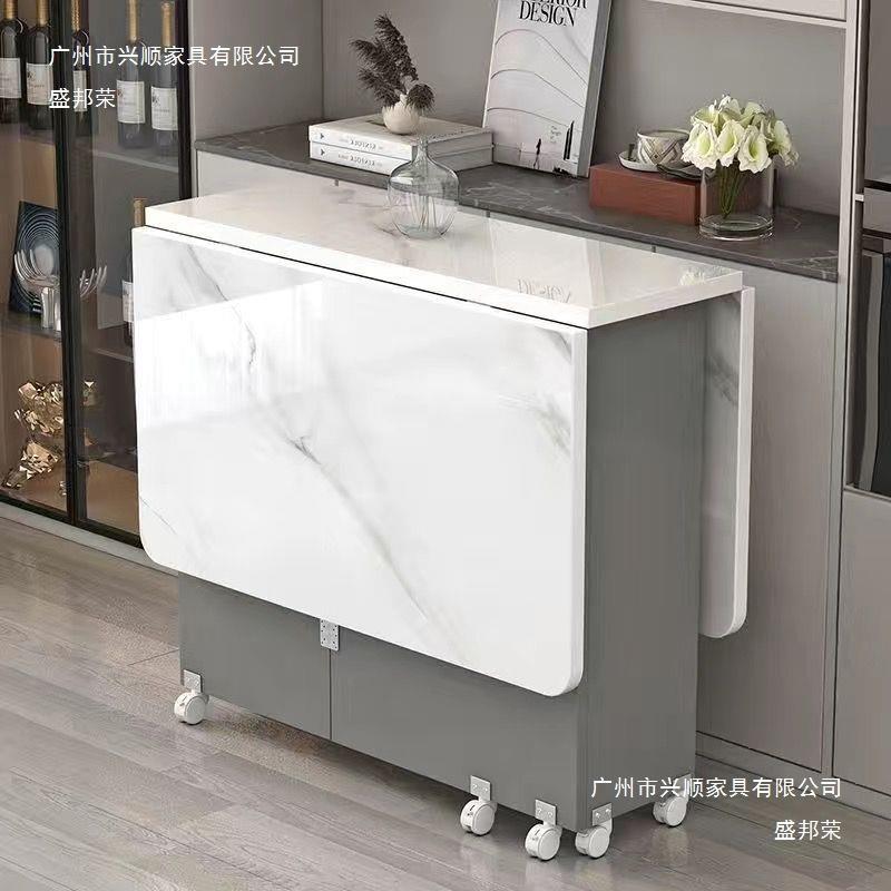 折叠餐桌家用小户型简易多功能可移动带轮出租房长方形吃饭小桌子