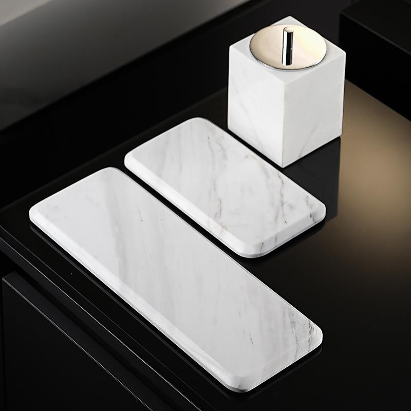 爵士白色大理石浴室台面置物杯架酒店洗漱用品长方形收纳托盘