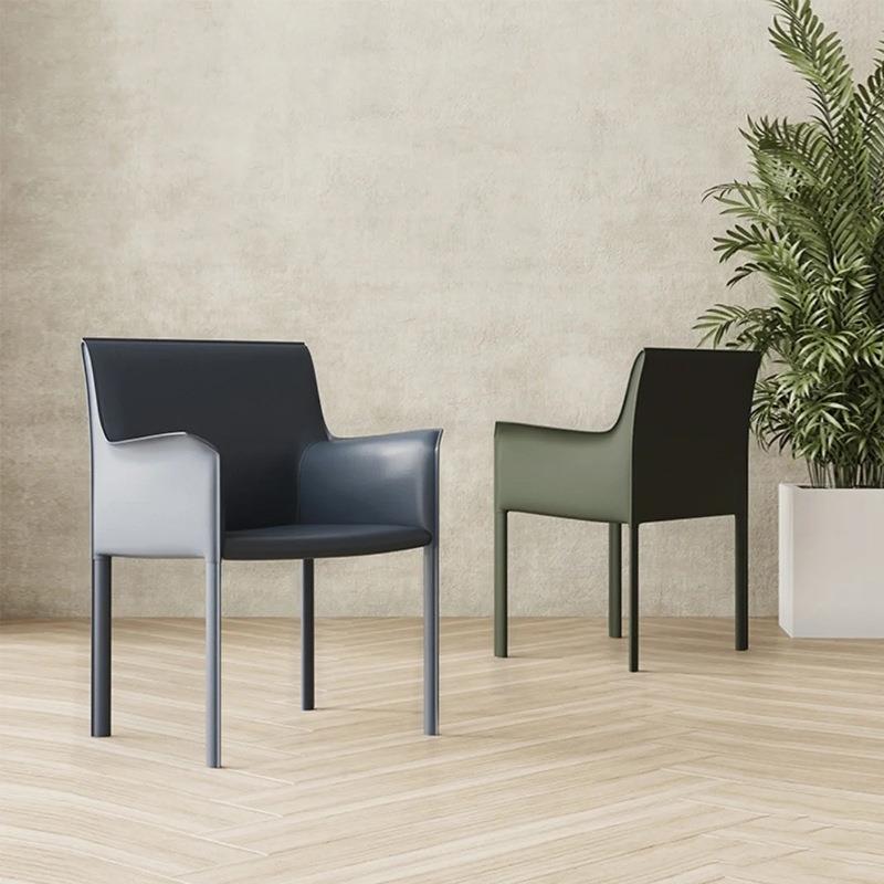 北欧马鞍皮餐椅家用轻奢高端休闲椅子现代极简书桌椅意式舒适椅