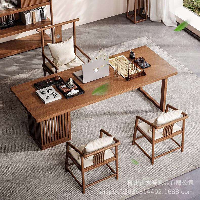 新中式禅意书法办公桌家用客厅卧室写字台画案桌椅美学实木茶台桌