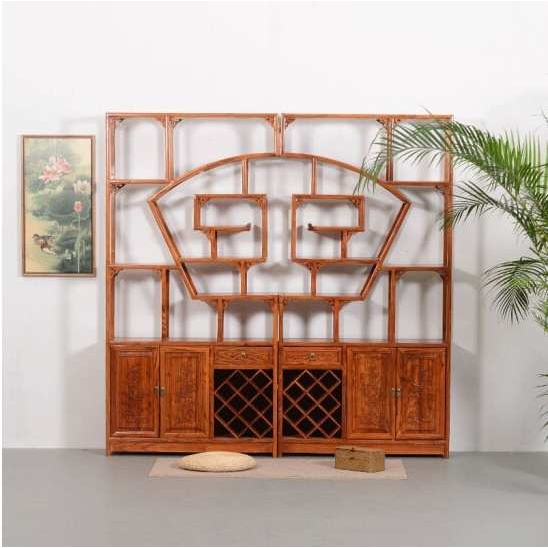 办公家具扇形格木博古架中式茶室家具古董架古典书房书架书柜