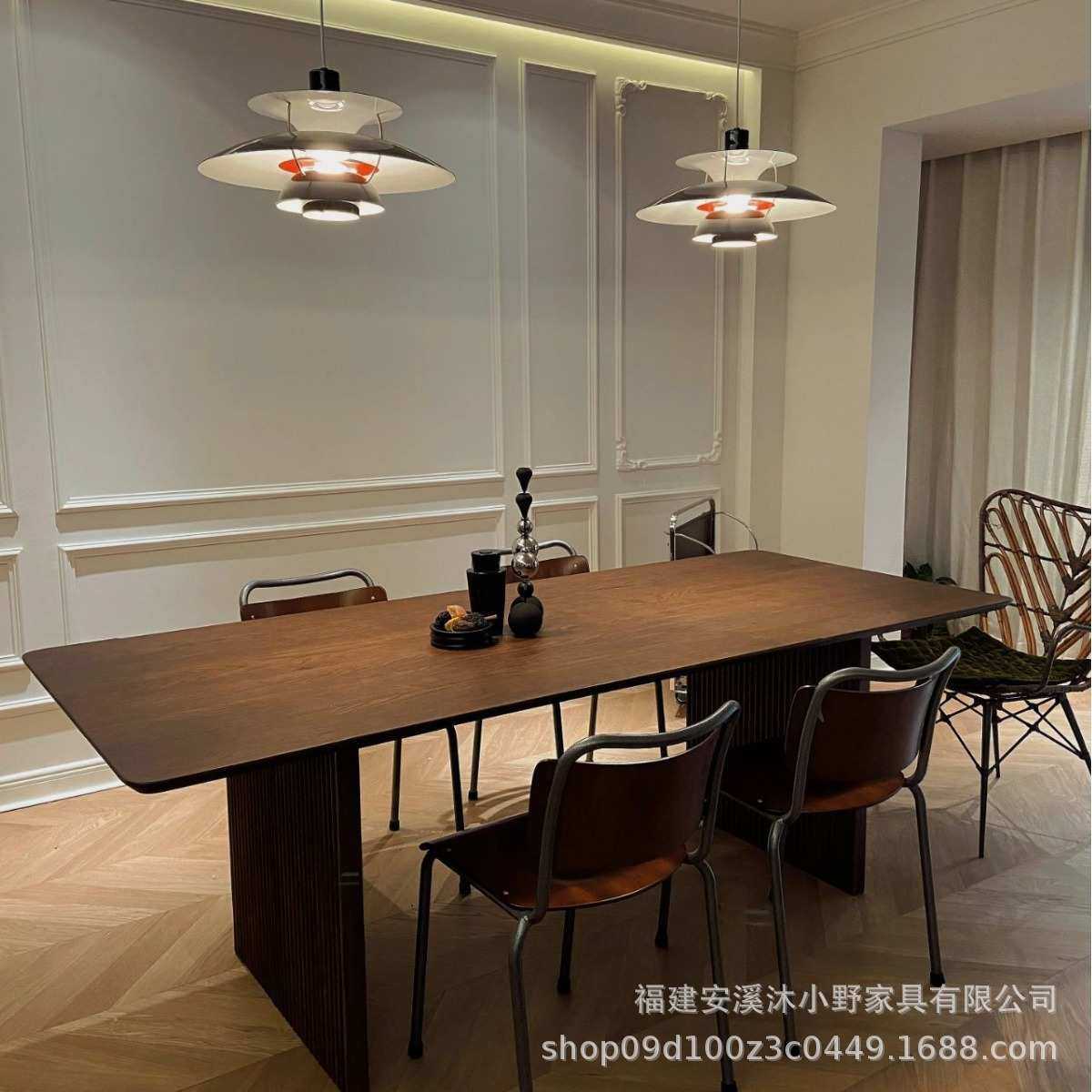 黑胡桃色实木餐桌北欧家用饭桌简约原木书桌现代办公大长方形桌子