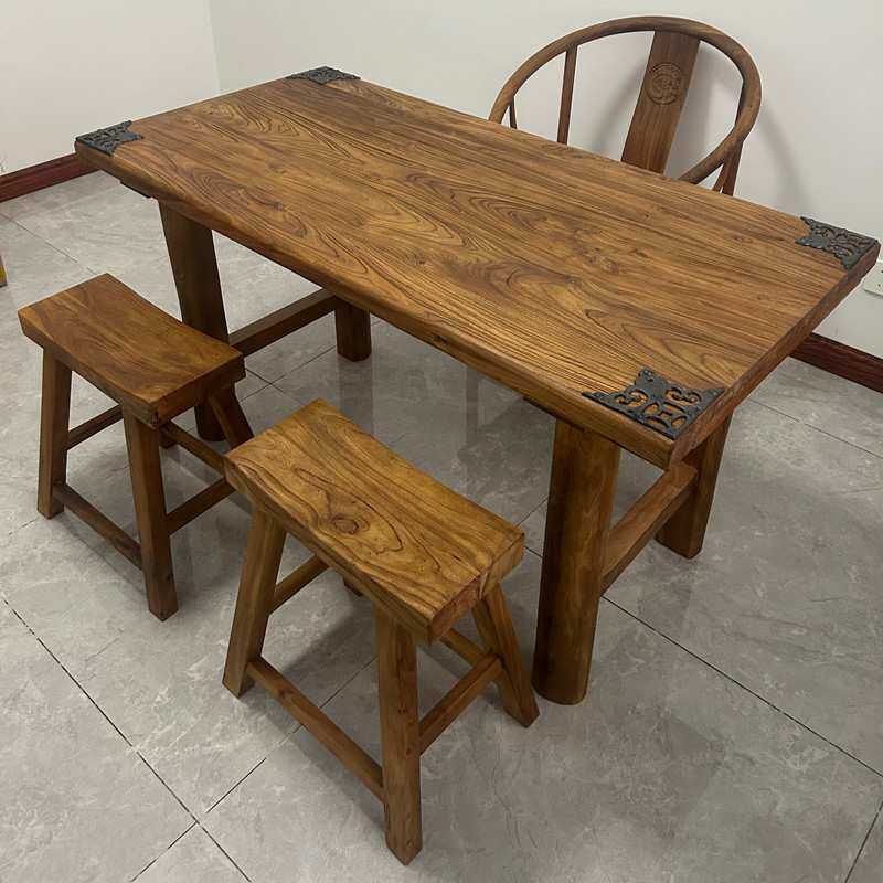 老榆木茶桌家用实木茶台阳台茶几禅意书桌复古民宿饭店餐桌椅