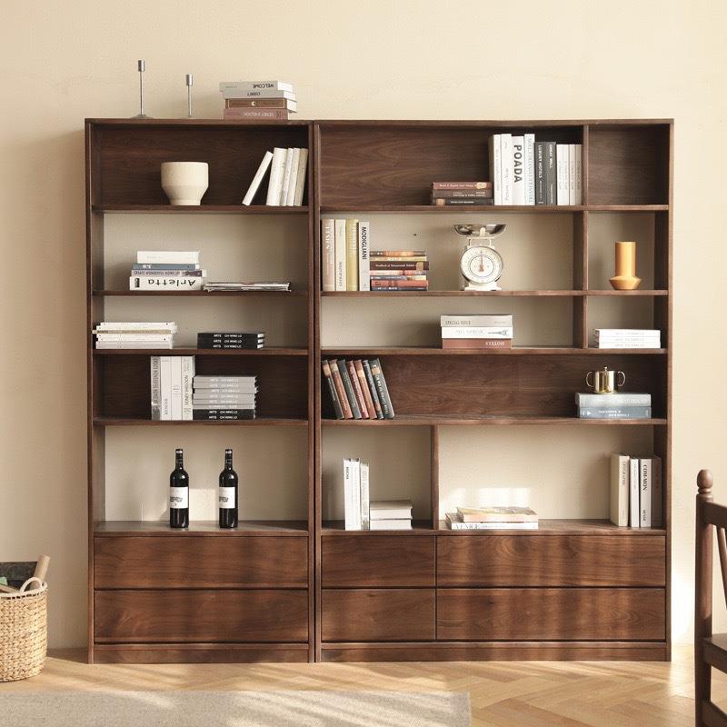 北欧全实木黑胡桃木日式书柜现代简约书架落地收纳柜展示柜置物架