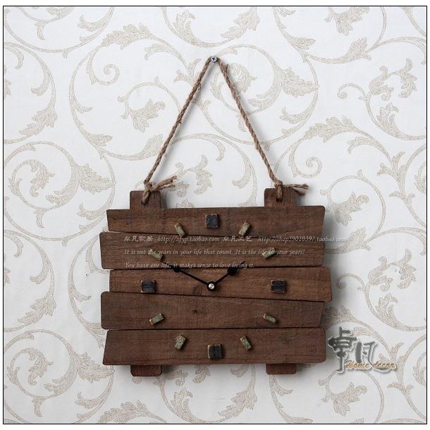 美式乡村创意实木挂钟家居酒吧时尚装饰原木时钟复古怀旧静音钟表