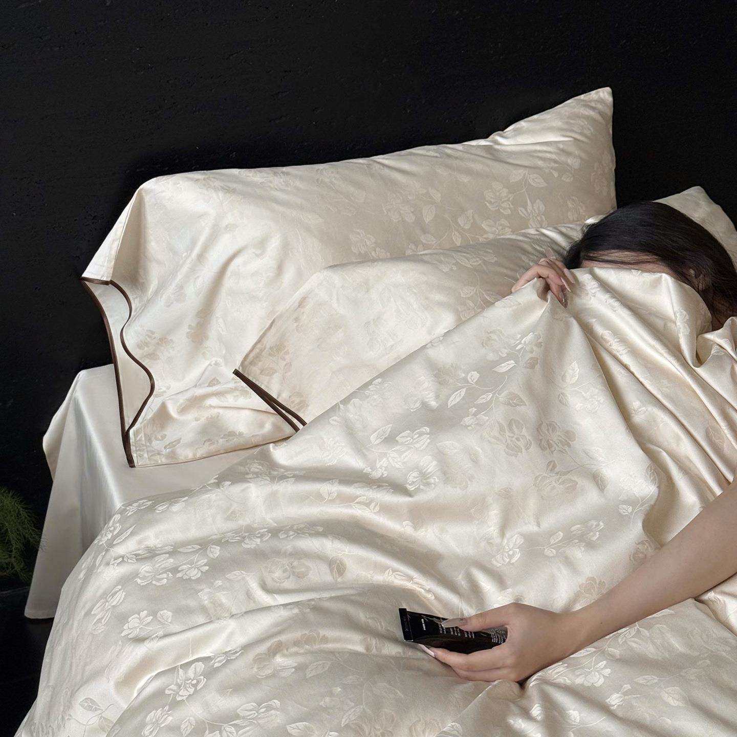 25秋冬新款全棉100S贡缎长绒棉提花四件套北欧轻奢简约双人床笠