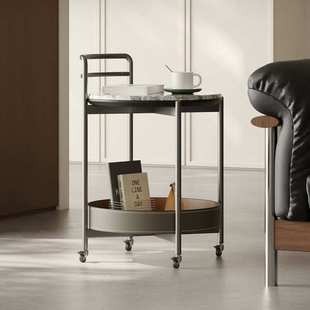 高端微晶石边几创意马鞍皮沙发角几小推车边桌可移动客厅家用茶几