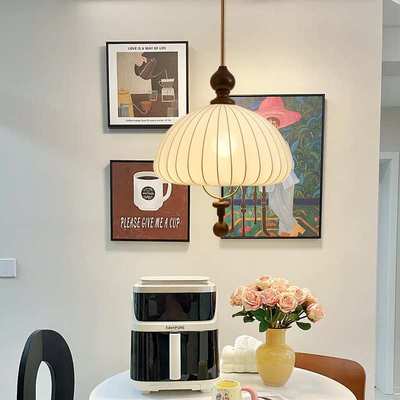 法式复古卧室吊灯新中式实木主灯餐厅灯中古风书房可升降布艺灯具