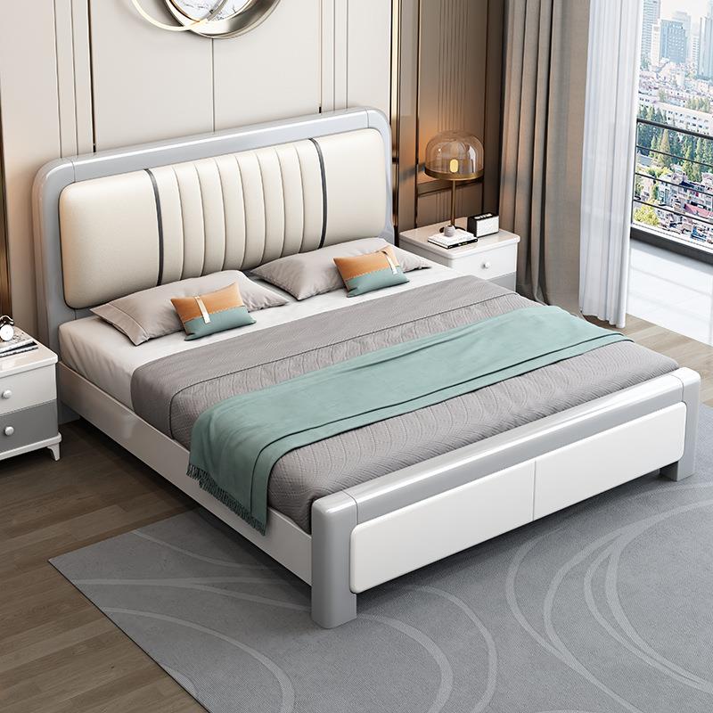 白色全实木床现代简约1.8米双人床主卧软靠轻奢床家用1.5米储物床