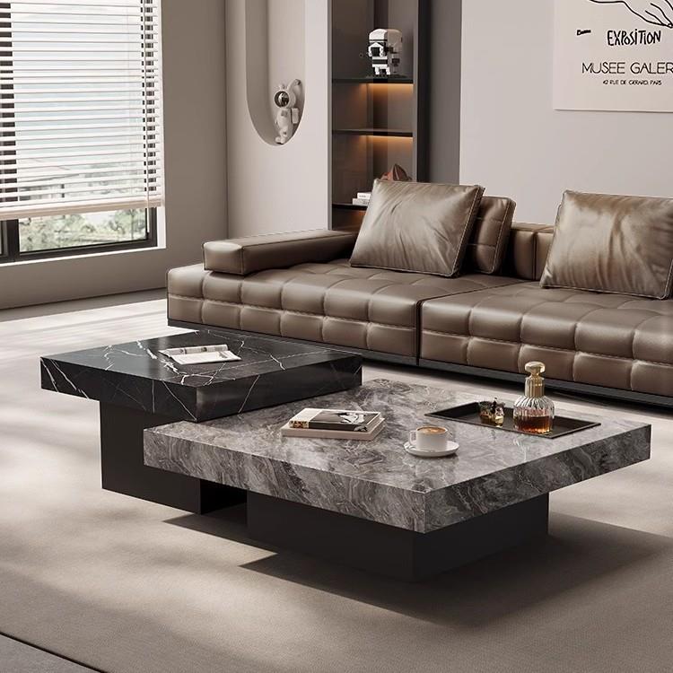 意式极简岩板茶几轻奢现代简约大理石小户型客厅家用方形高低组合