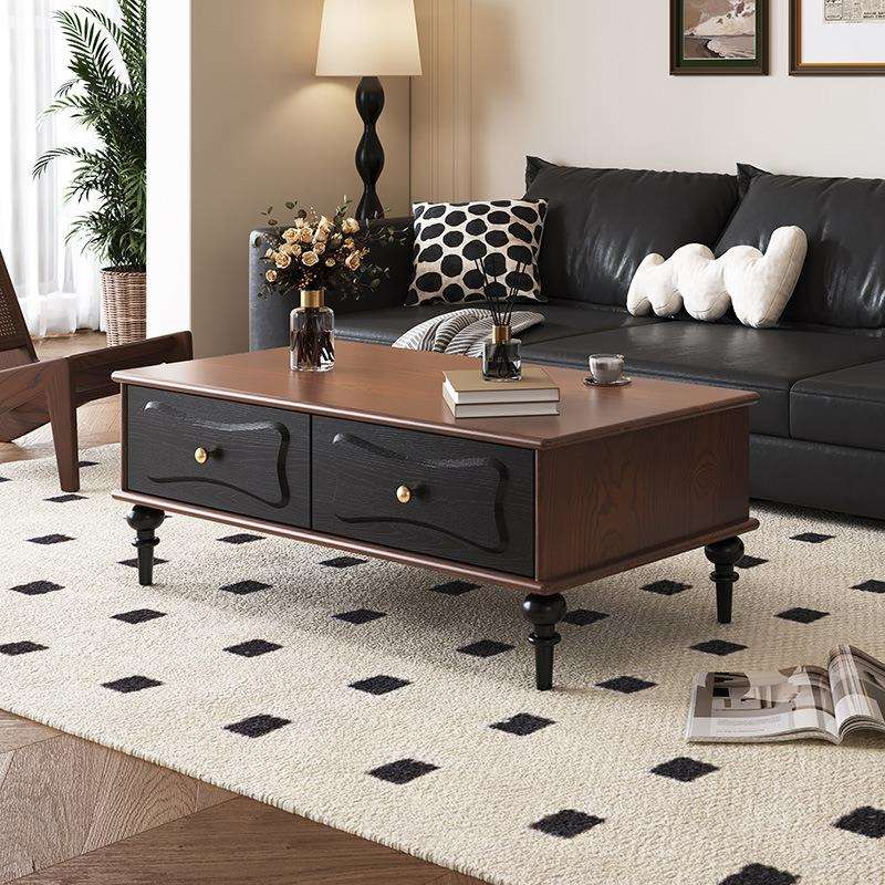 实木茶几客厅家用小户型设计师小型桌子中古法式方形茶几美式复古