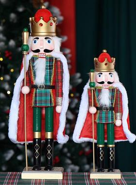 欧式新款50CM红色披风绿格子国王胡桃夹子圣诞节装饰家居创意摆件