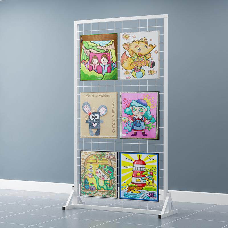 幼儿园作品展示架铁网格网绘画书法展览架摄影画展折叠网格展示架