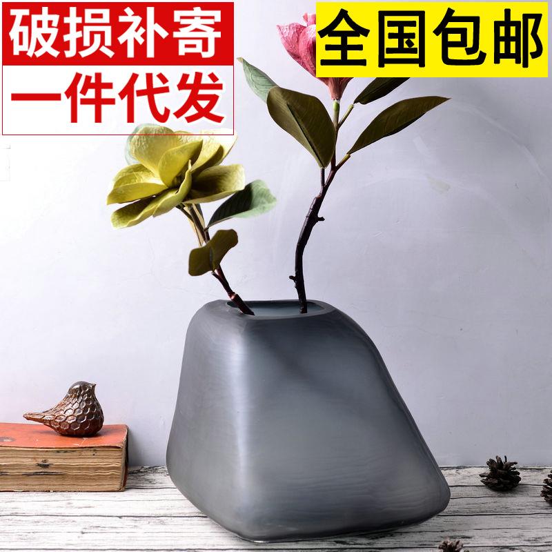 创意北欧玻璃花瓶摆件居家软装饰品 手工吹制渐变花瓶大号插花瓶