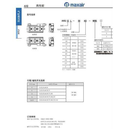 替迈斯艾尔滑台AXQ气缸AXQ6L AXQ8L AXQ12L AXQ16L AXQ20L AXQ25