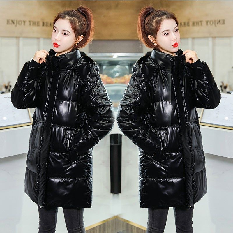 免洗亮面棉衣女中长款韩版宽松加厚羽绒棉服时尚百搭气质冬季棉袄