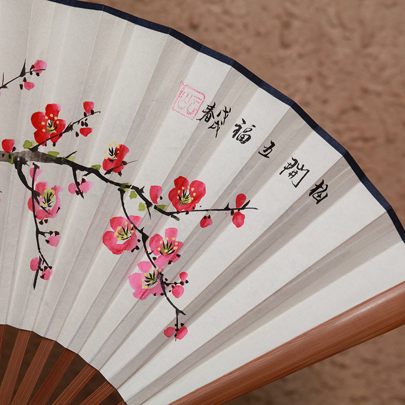 新款男女扇子折扇男式8寸手绘桃花扇 中国风白纸扇日用扇工艺礼品