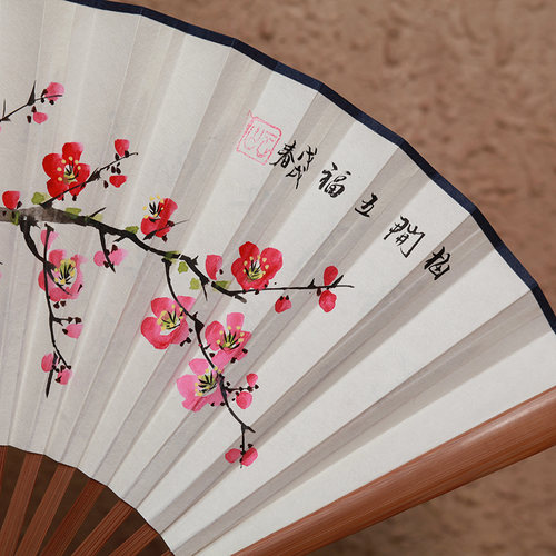 新款男女扇子折扇男式8寸手绘桃花扇 中国风白纸扇日用扇工艺礼品