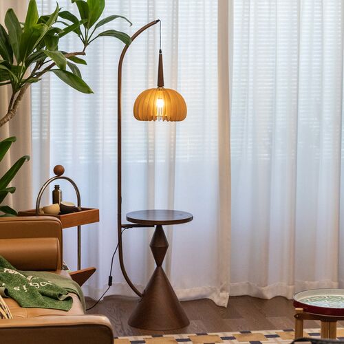 落地灯客厅中古风l氛围灯沙发边置物边几一体卧室床头立式落地灯