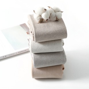 日系竖条纹加绒打底裤 袜肤咖色 外穿女薄秋冬加厚螺纹灰色连脚棉裤