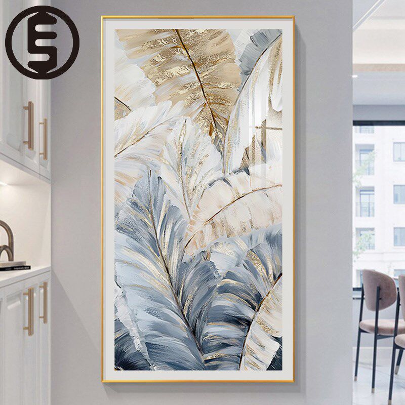 进门玄关现代美式植物叶子装饰画C餐厅走廊挂画客厅过道背景墙壁