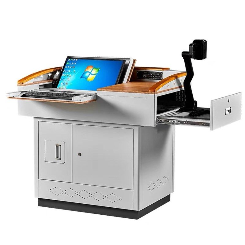 多媒体讲台教室简约电教老师经济实用现代多功能教师讲台桌钢定制