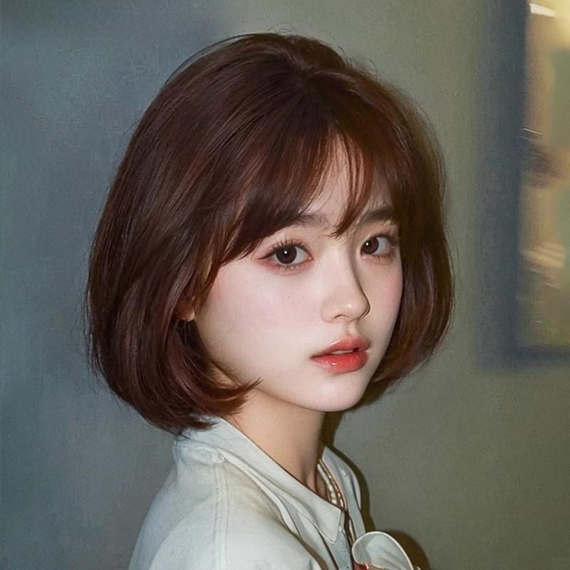 短发假发全头套女自然全真v人发丝日常减龄锁骨整顶头套时尚波波