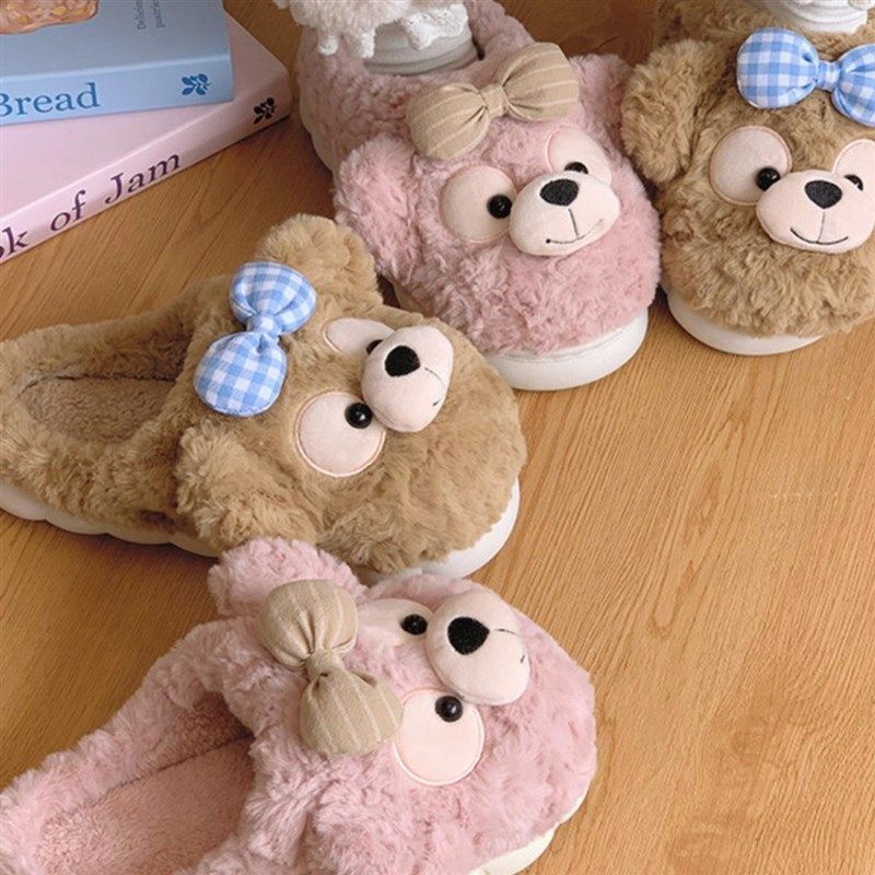 雪莉玫棉拖鞋女可爱秋冬家居包跟室内毛绒保暖2024新款卡通加厚