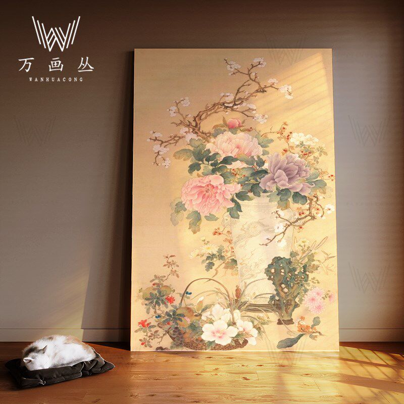 木质漆画宋氏美学牡丹装饰画玄关客厅卧室肌理挂T画沙发背景墙壁