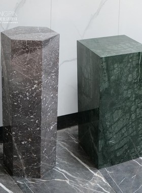 大理石摆件底座条纹白玄关落地雕塑展台售楼处样板间石墩基座摆件
