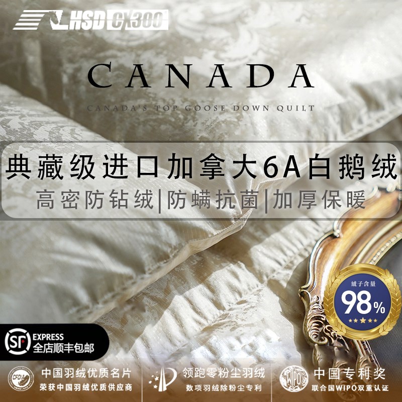 加拿大高奢羽绒i被98白鹅绒冬被加厚保暖被芯子母结婚喜被春秋被