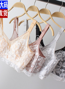 特大码女蕾丝文胸3l00斤薄款简约大胸显小显瘦聚拢无钢圈内衣胸罩