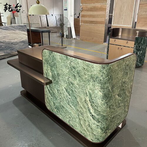 高端岩板前台公司酒店会所吧台大理石接待台O商铺收银台不锈钢烤