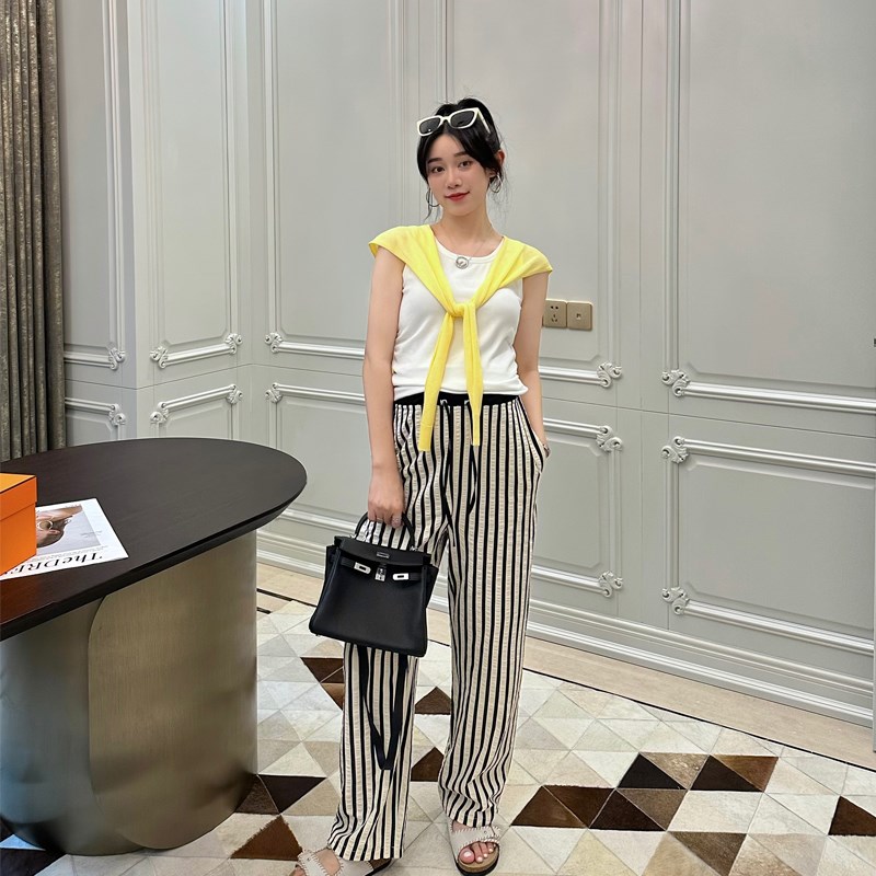 LeoMa孕妇裤夏季黑白竖条纹空气裤宽松直筒裤Q薄款外穿时髦阔腿裤