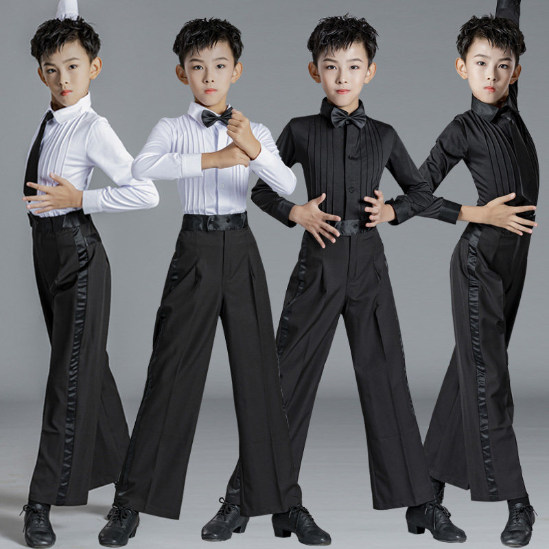 儿童拉丁服装拉丁舞舞蹈服国标舞专业练功服新款V长袖长裤男童秋