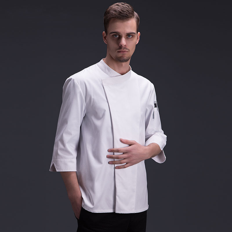 餐饮厨师服工作服男厚料工装夏秋青年套装七分袖厨房上V装订制log