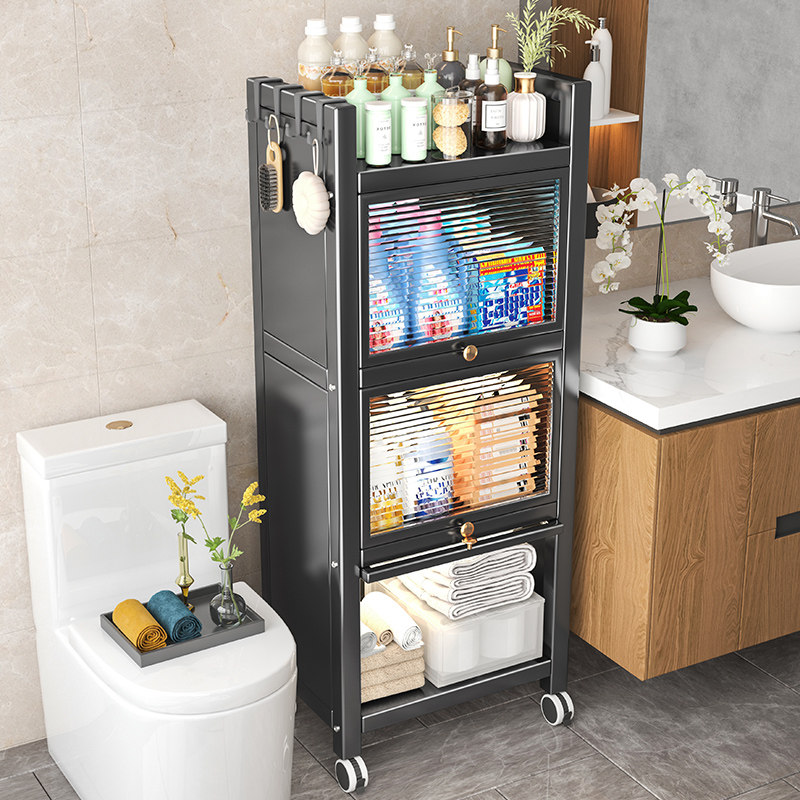 卫生间落地防水储物柜浴室侧边置物架旁阳台洗衣T机侧面带门收纳