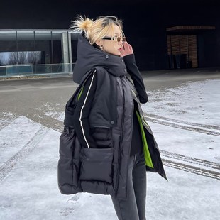黑色羽绒马甲女新款2024秋冬款外穿时尚爆款中长款连帽欧货马夹潮