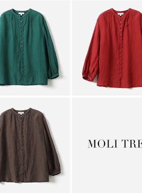 *WCS07233 与世无争的包容杨柳绉柔软可机洗全亚麻廓形长袖衬衫