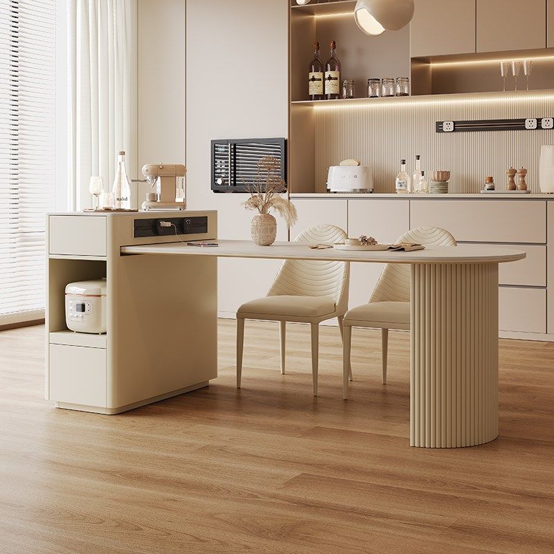 岛台餐桌一体家用可伸缩别墅奶油风现代简约多功能厨房岩板岛台,住宅家具,岛台餐桌,淘宝优惠券,粉丝福利购,淘宝优惠卷