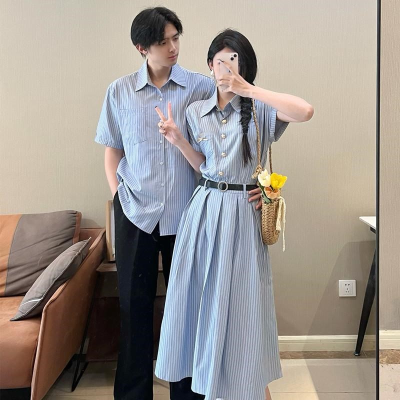 夏季情侣装设计感小众2025新款法式学院风衬衫一裙一衣韩版宽松潮