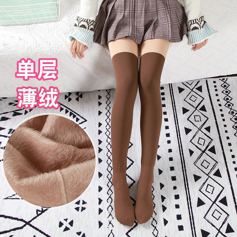 秋冬连裤袜女单层一体拼接假大腿袜高个子加绒保暖高筒长筒过膝袜