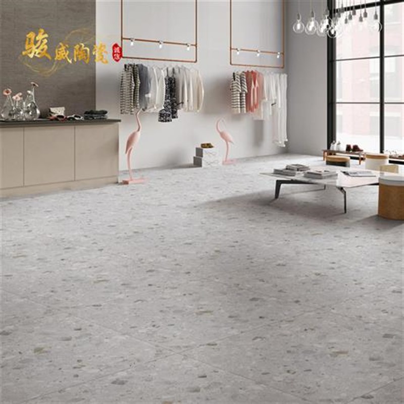 新款仿古水磨石瓷砖600x600奶茶店商场防滑地砖800x800餐厅灰色地