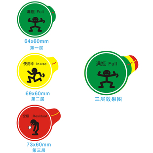 空桶满桶使用中标签纸定制印刷多层三层不干胶贴S纸空瓶满瓶双层
