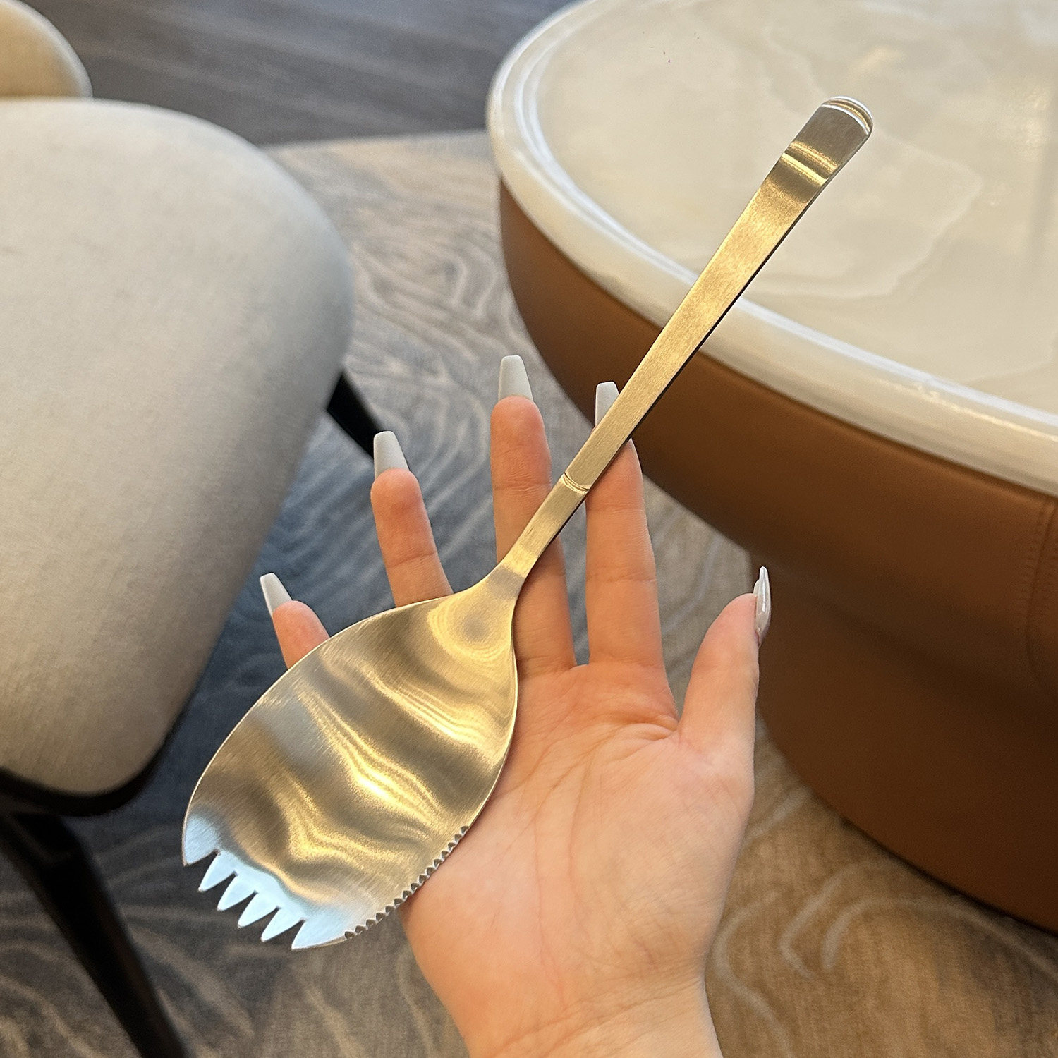 锯齿可切勺!304不锈钢公勺分餐勺叉勺公用勺子叉子分菜分鱼勺,餐饮具,西餐勺,淘宝优惠券,粉丝福利购,淘宝优惠卷