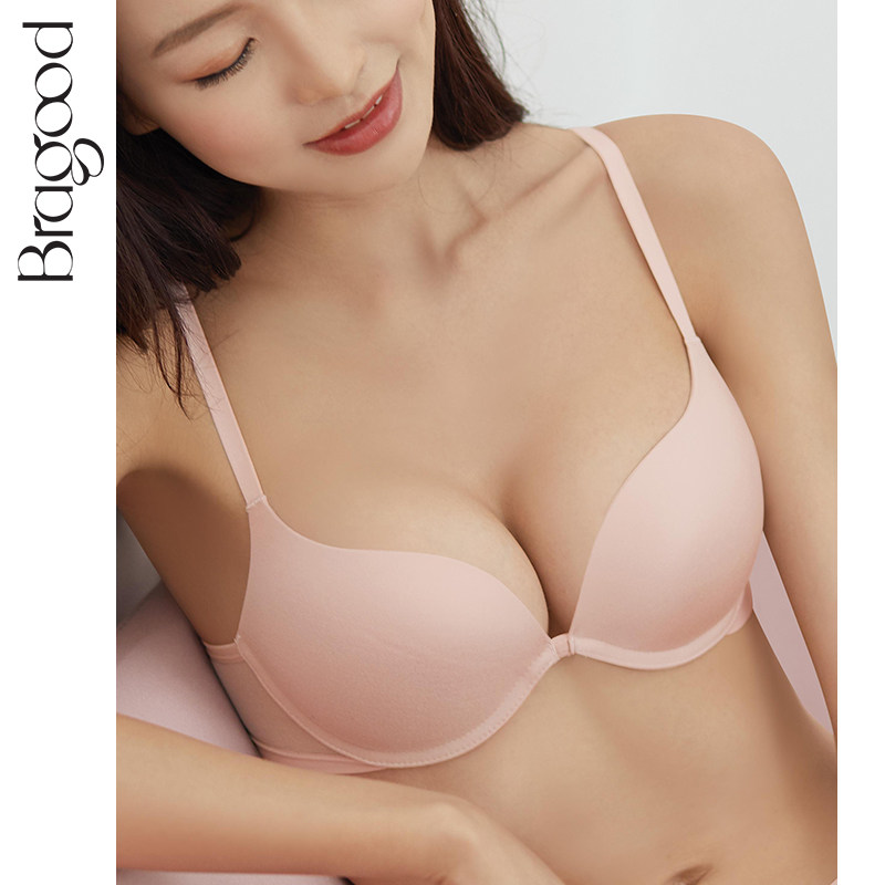 内衣女小胸聚拢显大文q胸春夏薄款胸罩无痕光面软钢圈防下垂黑色